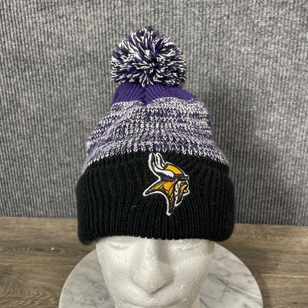 Minnesota Vikings Hat Beanie Purple Black Skol Embroidered Pom Pom‎ Football NFL